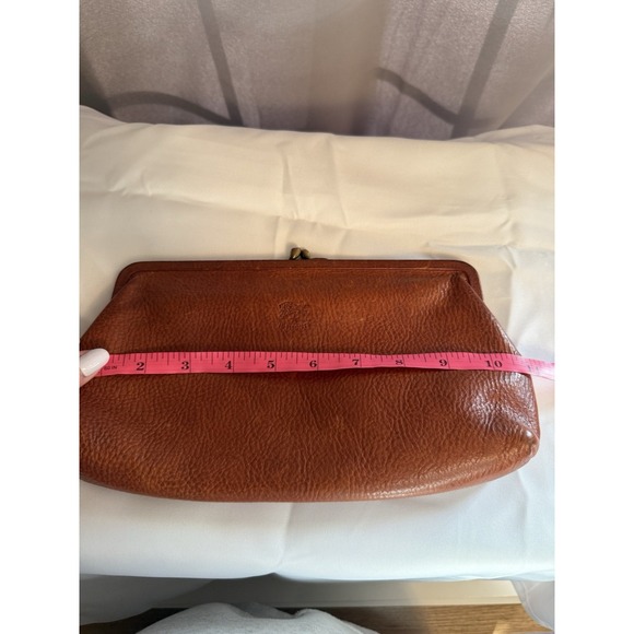 IL BISONTE Classic Pebbled Leather Kisslock Clutch Bag Wallet Purse Italy